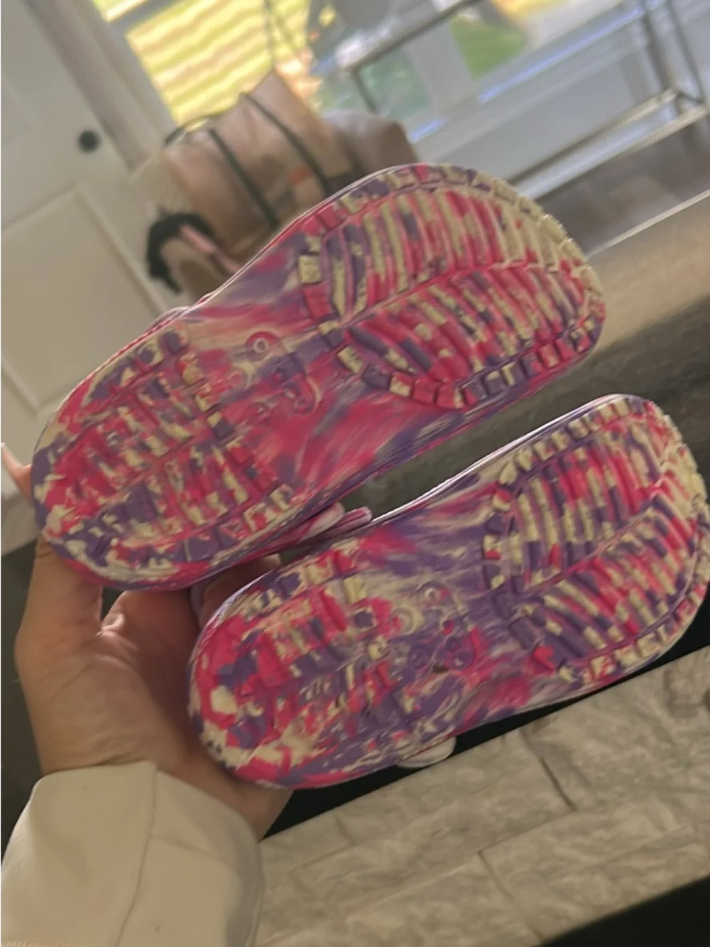 CROCS Kids Tie-Dye Clogs in Pink, Purple & White